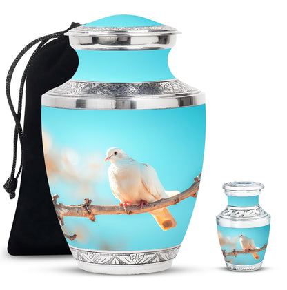 Blue Personalized Bird Cremation Urn for Men and Women - 10-inch, 200 cu in - Yatskia