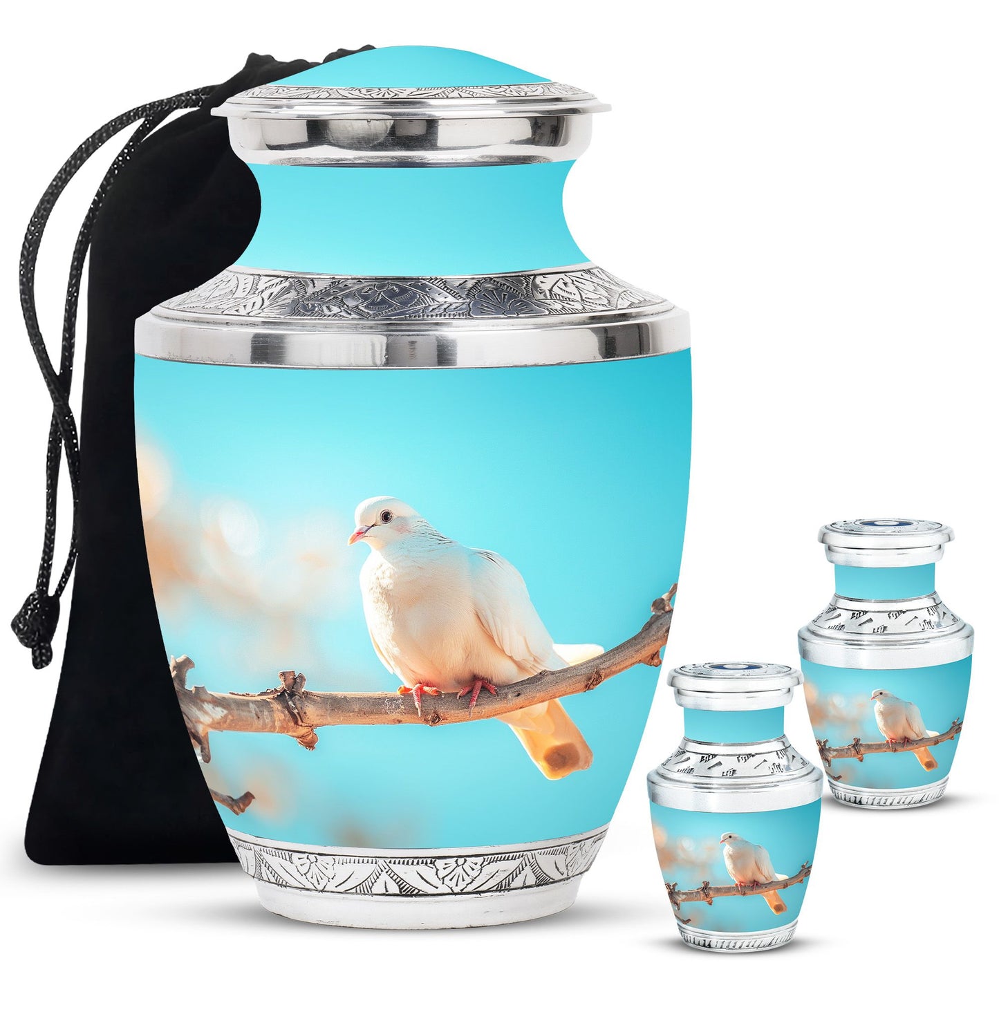 Blue Personalized Bird Cremation Urn for Men and Women - 10-inch, 200 cu in - Yatskia
