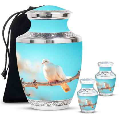 Blue Personalized Bird Cremation Urn for Men and Women - 10-inch, 200 cu in - Yatskia