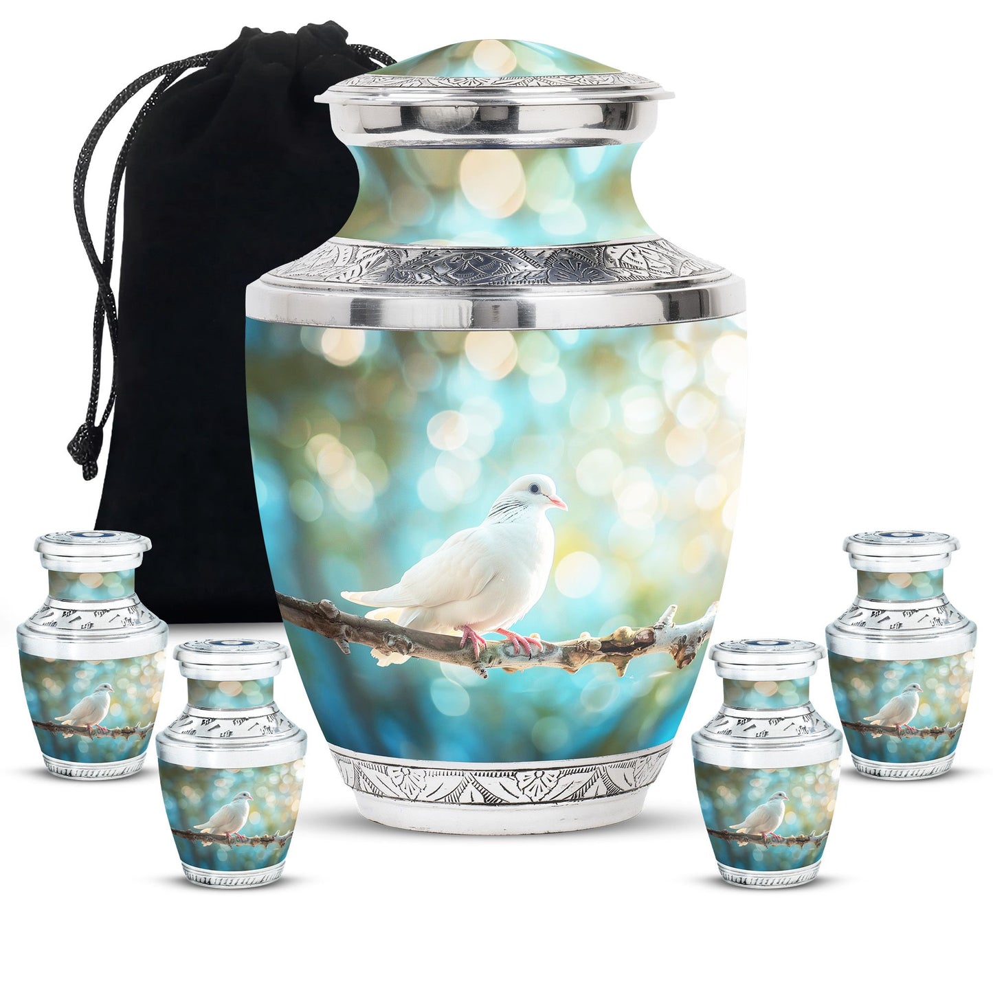White Personalized Bird Cremation Urn for Adult - 10-inch, 200 cu in - Yatskia