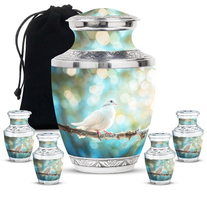 White Personalized Bird Cremation Urn for Adult - 10-inch, 200 cu in - Yatskia