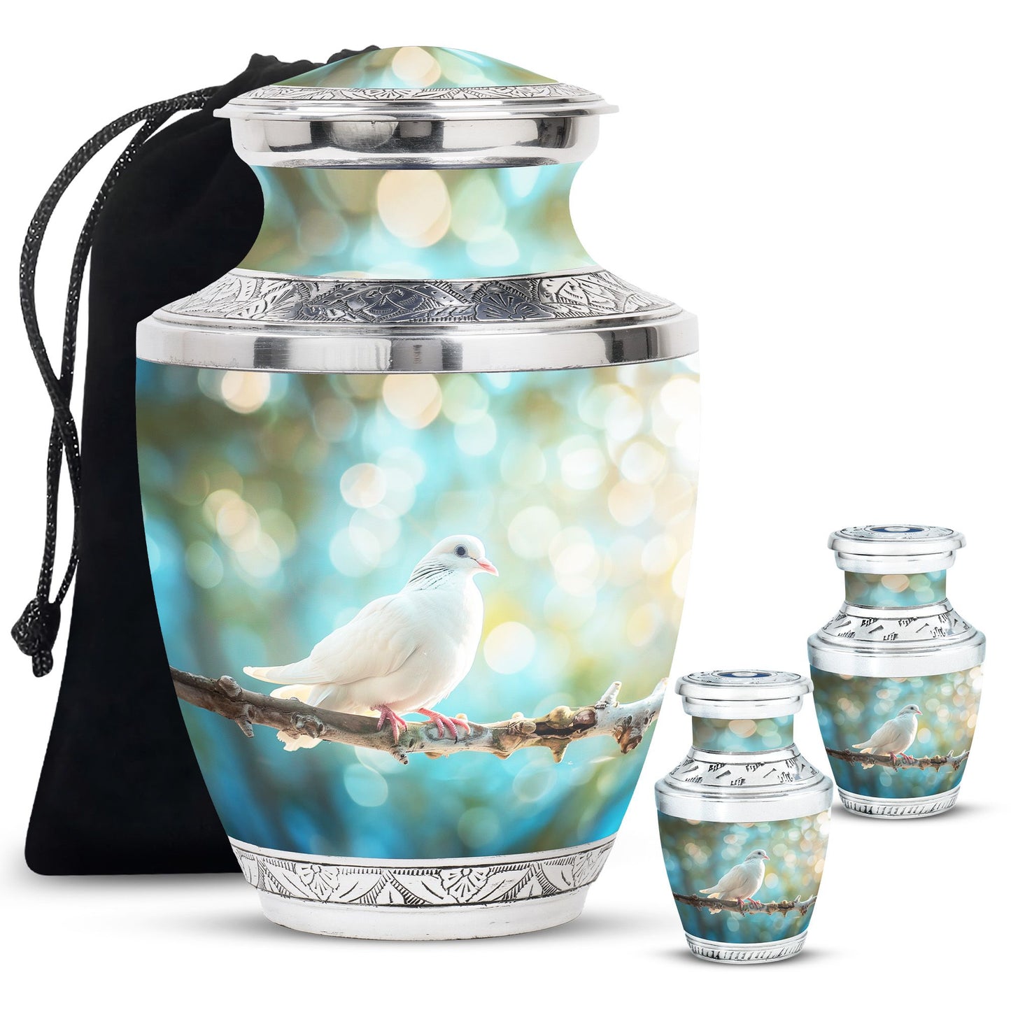White Personalized Bird Cremation Urn for Adult - 10-inch, 200 cu in - Yatskia
