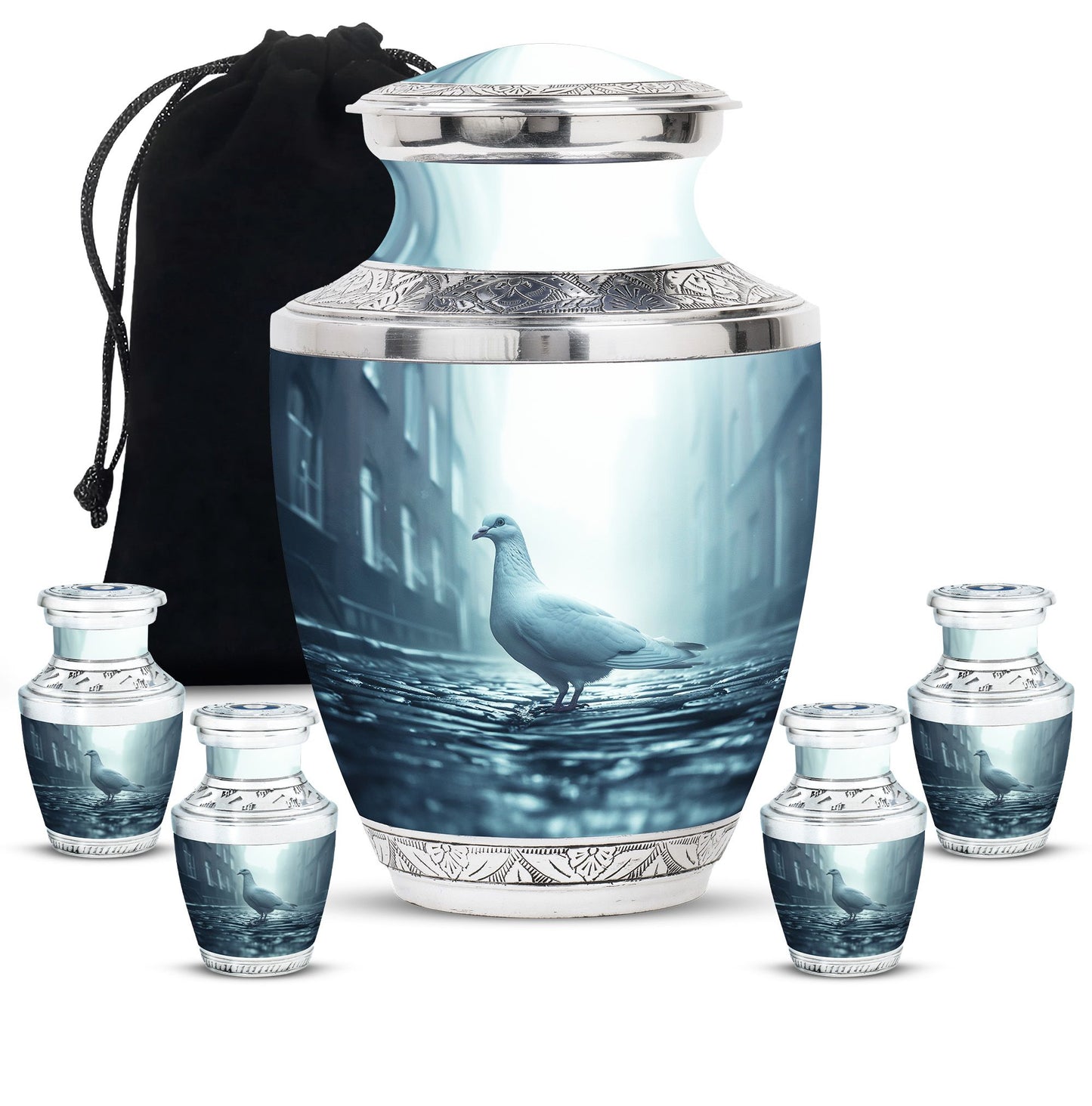 White Personalized Bird Memorial Urn for Human Ashes - 10-inch, 200 cu in - Yatskia