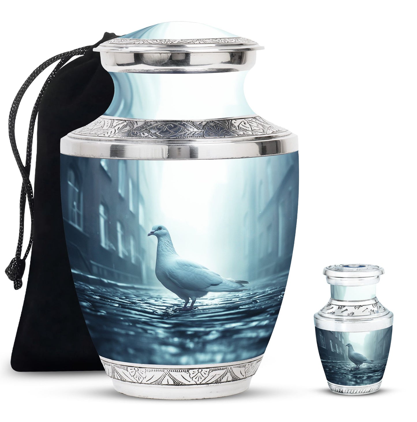 White Personalized Bird Memorial Urn for Human Ashes - 10-inch, 200 cu in - Yatskia