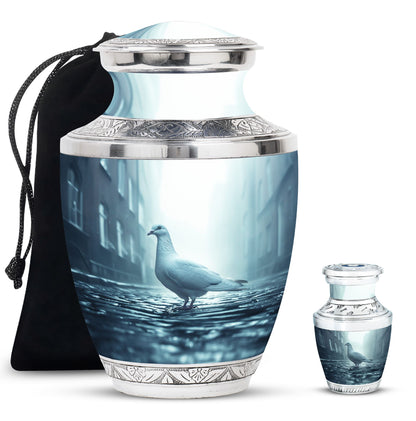 White Personalized Bird Memorial Urn for Human Ashes - 10-inch, 200 cu in - Yatskia
