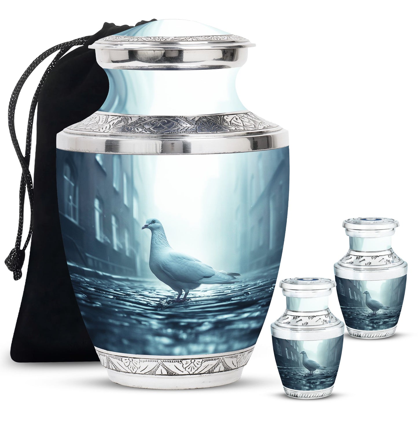 White Personalized Bird Memorial Urn for Human Ashes - 10-inch, 200 cu in - Yatskia