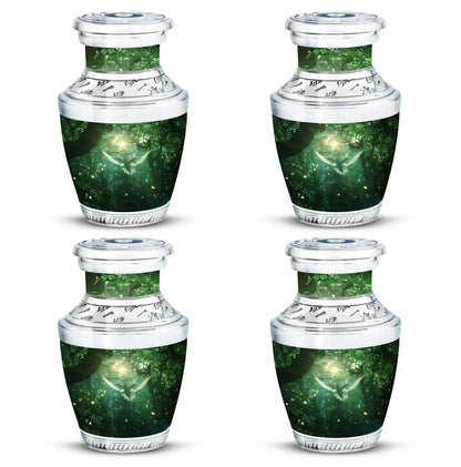 Bird Urn for Human Ashes, White Dove Through Glowing Forest, Green Memorial Urn