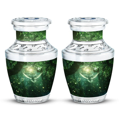 Bird Urn for Human Ashes, White Dove Through Glowing Forest, Green Memorial Urn
