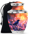 Solitary Bird Urn For Cremation Ashes - Pink Floral Urn For Funeral