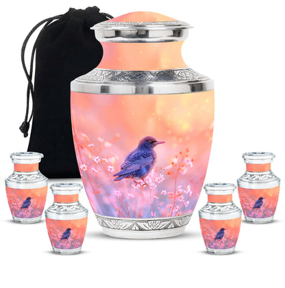 Pink Personalized Bird Cremation Urn for Women - 10-inch, 200 cu in - Yatskia