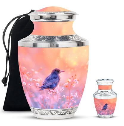 Pink Personalized Bird Cremation Urn for Women - 10-inch, 200 cu in - Yatskia