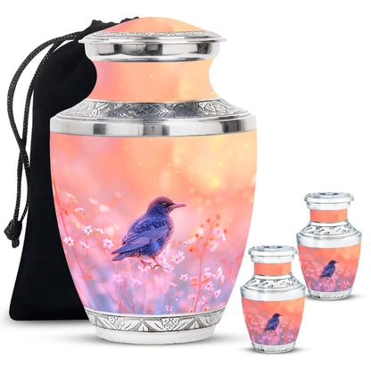 Pink Personalized Bird Cremation Urn for Women - 10-inch, 200 cu in - Yatskia