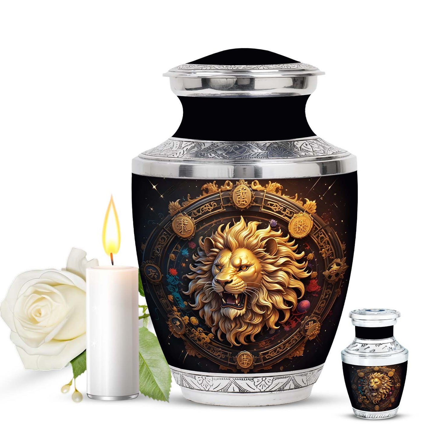Personalized Lion Cremation Urn for Men - 10-inch, 200 cu in - Yatskia