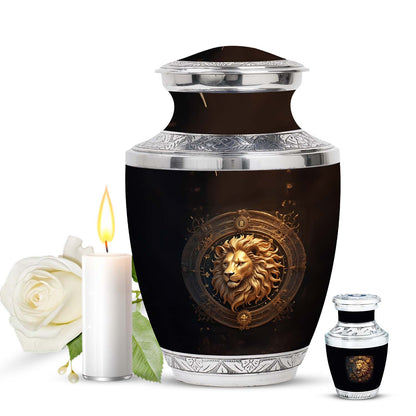 Personalized Lion Memorial Urn for Human Ashes - 10-inch, 200 cu in - Yatskia