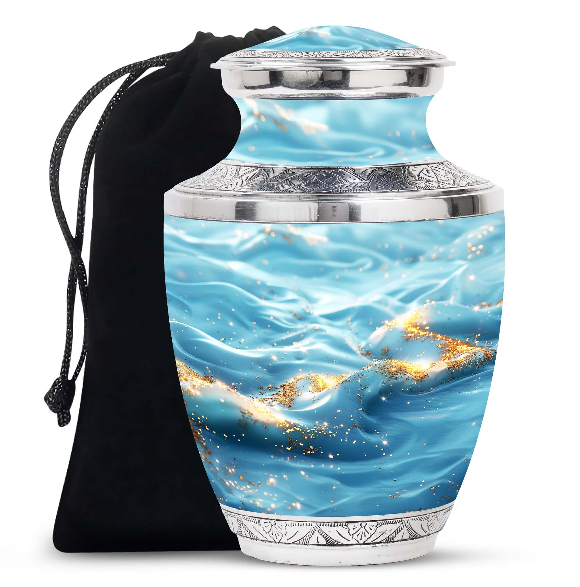 Blue Ocean Swirl Abstract Cremation Urn for Ashes - Urn For Adult Female Ashes