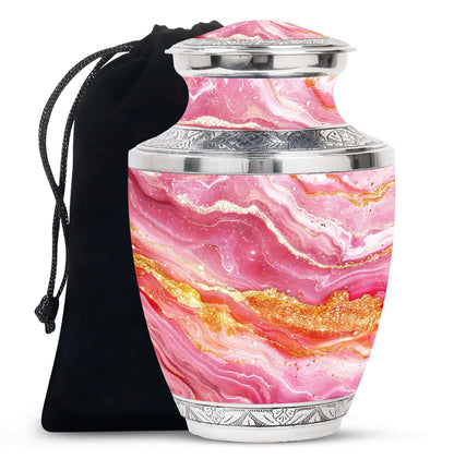 Pink Marble Swirl Cremation Urn for Adult Ashes - Abstract Memorial Keepsakes