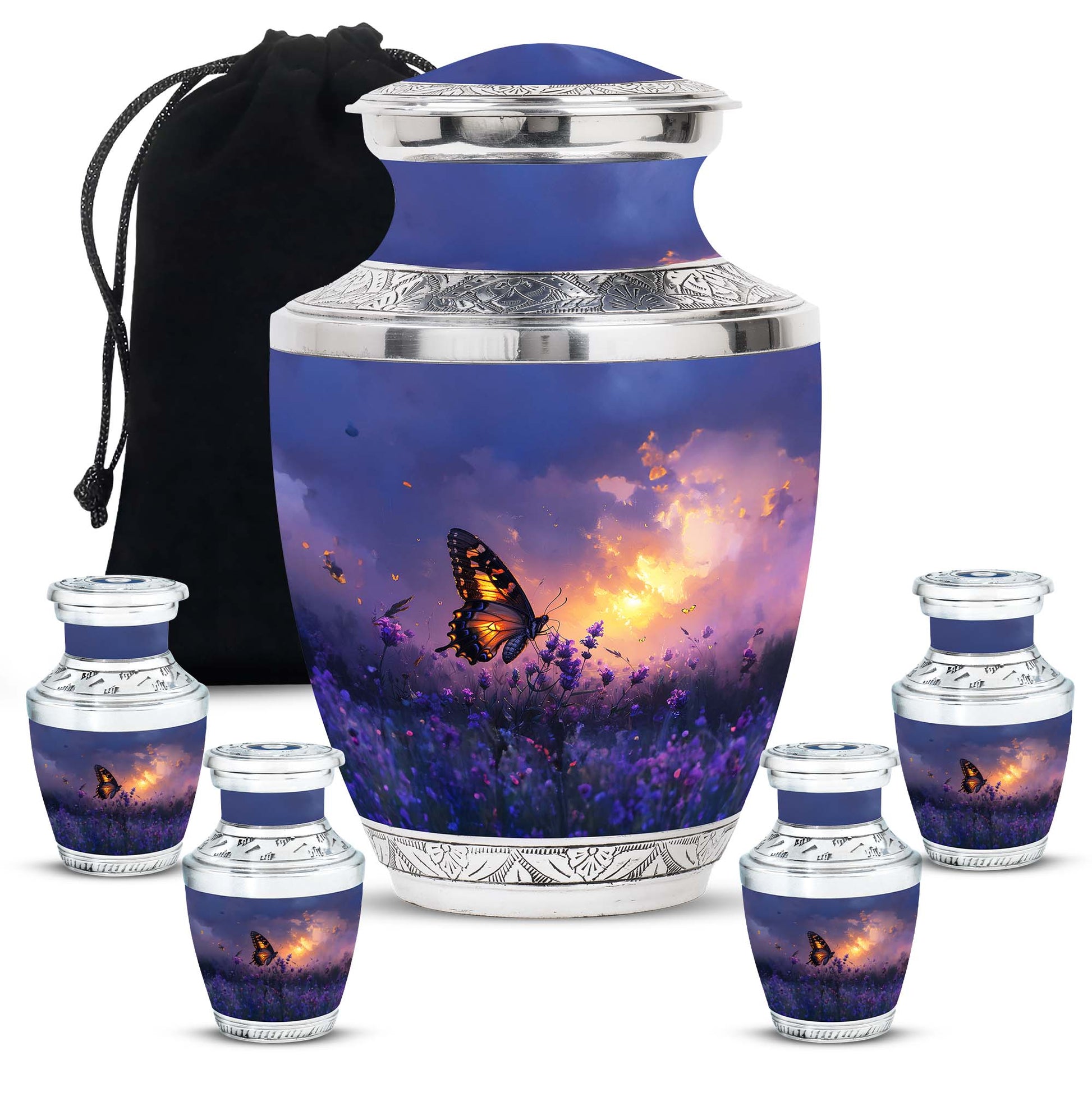 Purple Meadow Urn For Ashes - Monarch Butterfly Funeral Urn For Women
