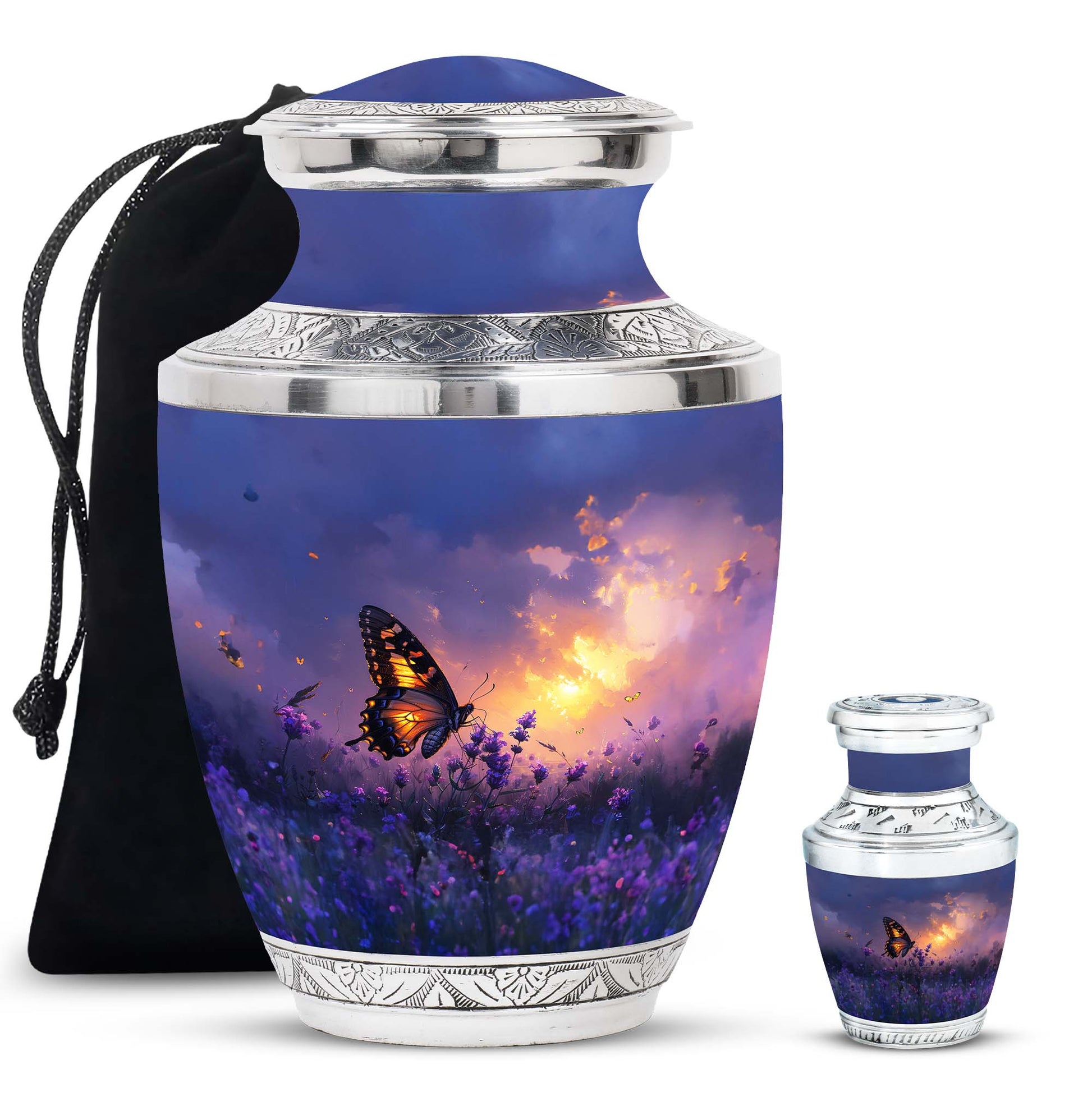 Purple Meadow Urn For Ashes - Monarch Butterfly Funeral Urn For Women