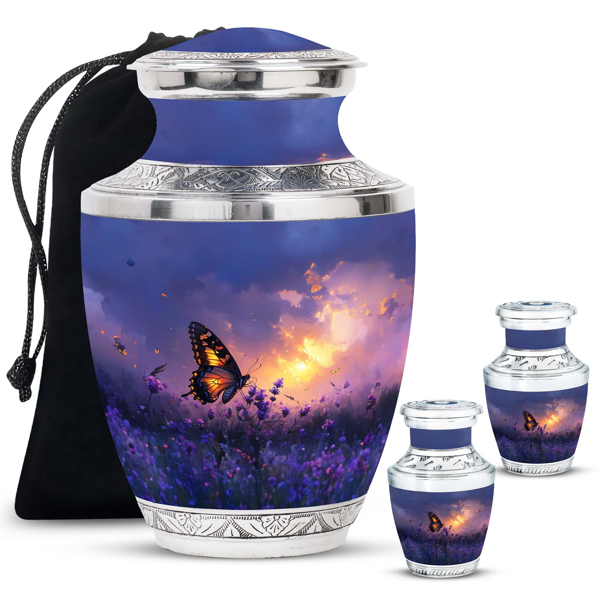 Purple Meadow Urn For Ashes - Monarch Butterfly Funeral Urn For Women