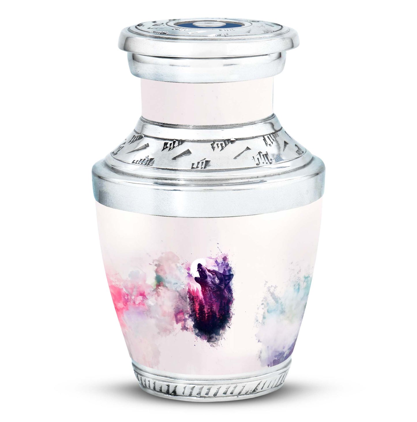 Wolf Urn for Human Ashes, White Watercolor Howling at the Moon, Classic Urn