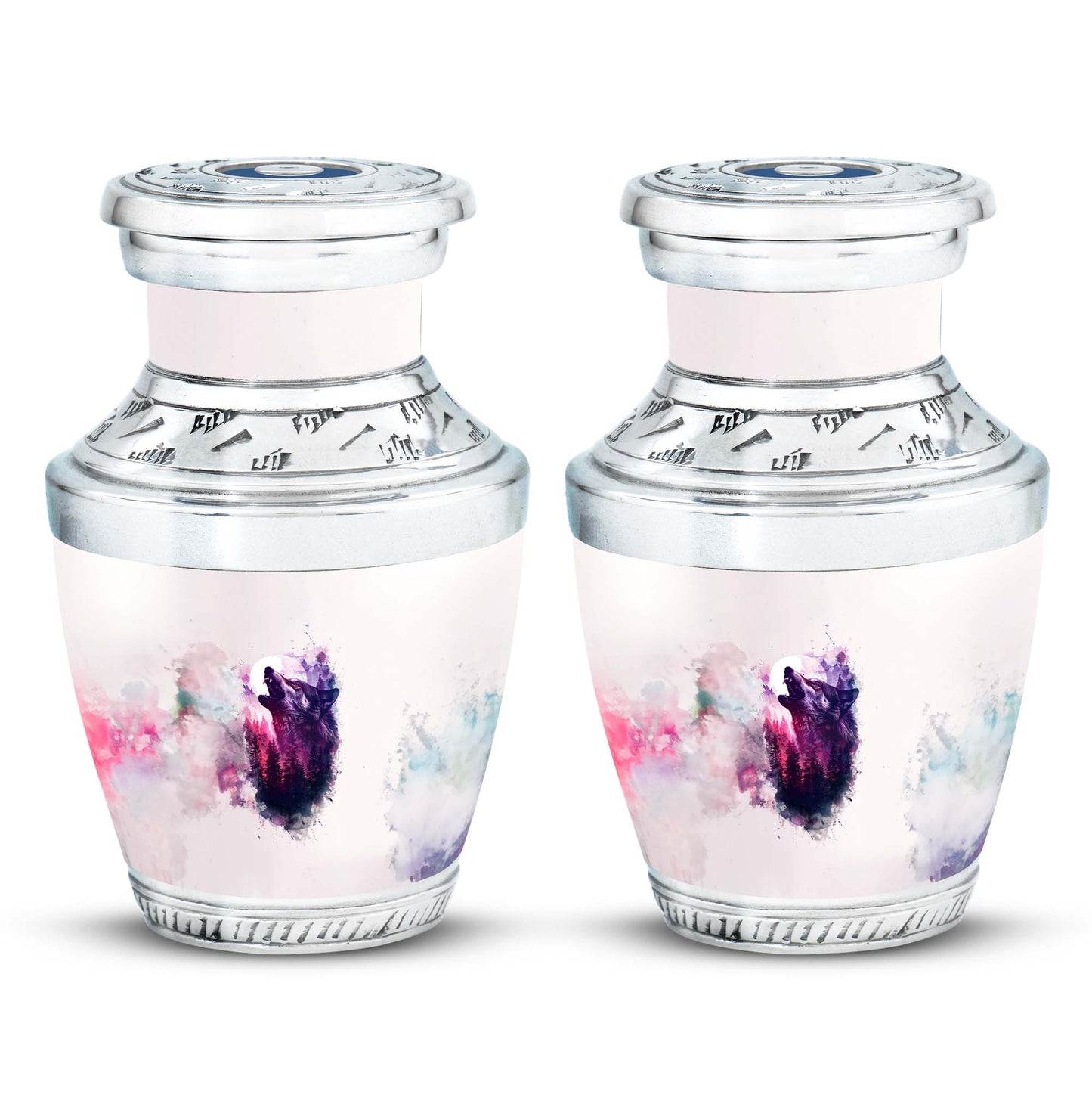 Wolf Urn for Human Ashes, White Watercolor Howling at the Moon, Classic Urn