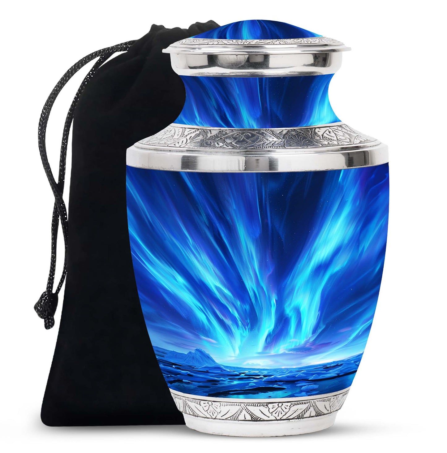 Blue Personalized Galaxy Cremation Urn for Human Ashes - 10-inch, 200 cu in - Yatskia