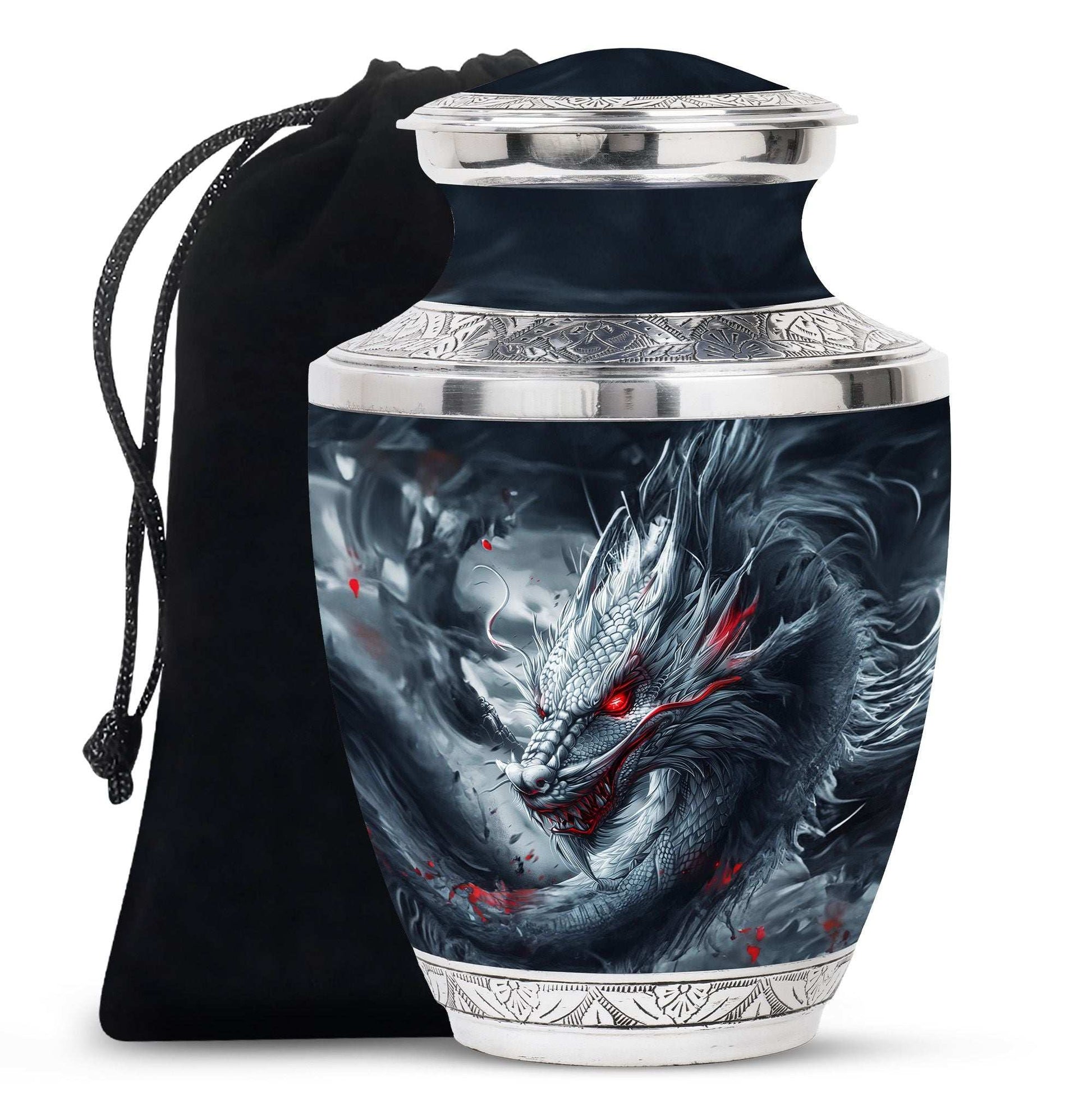 Dragon Urn for Human Ashes – Fierce Grey Red Eyed Cremation Urn Adult Male