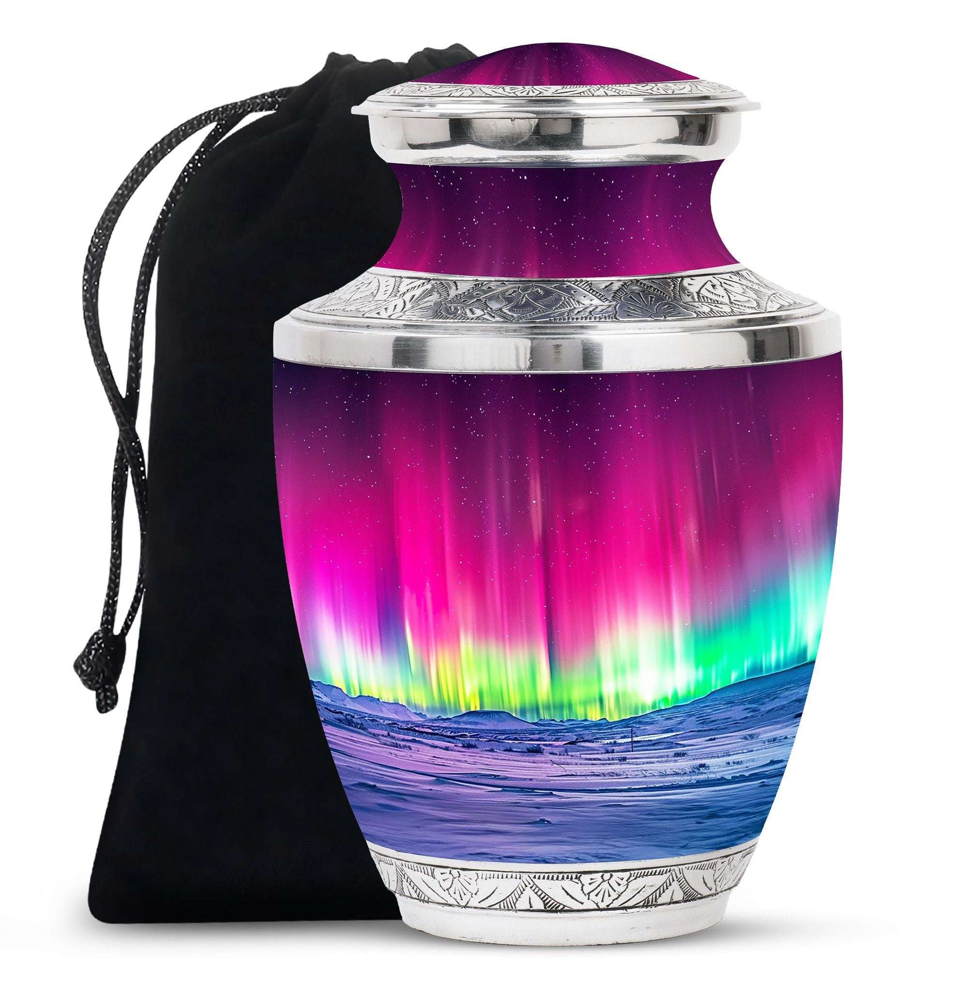 Aurora Borealis Cremation Urn For Ashes - Red Funeral Keepsake Urns