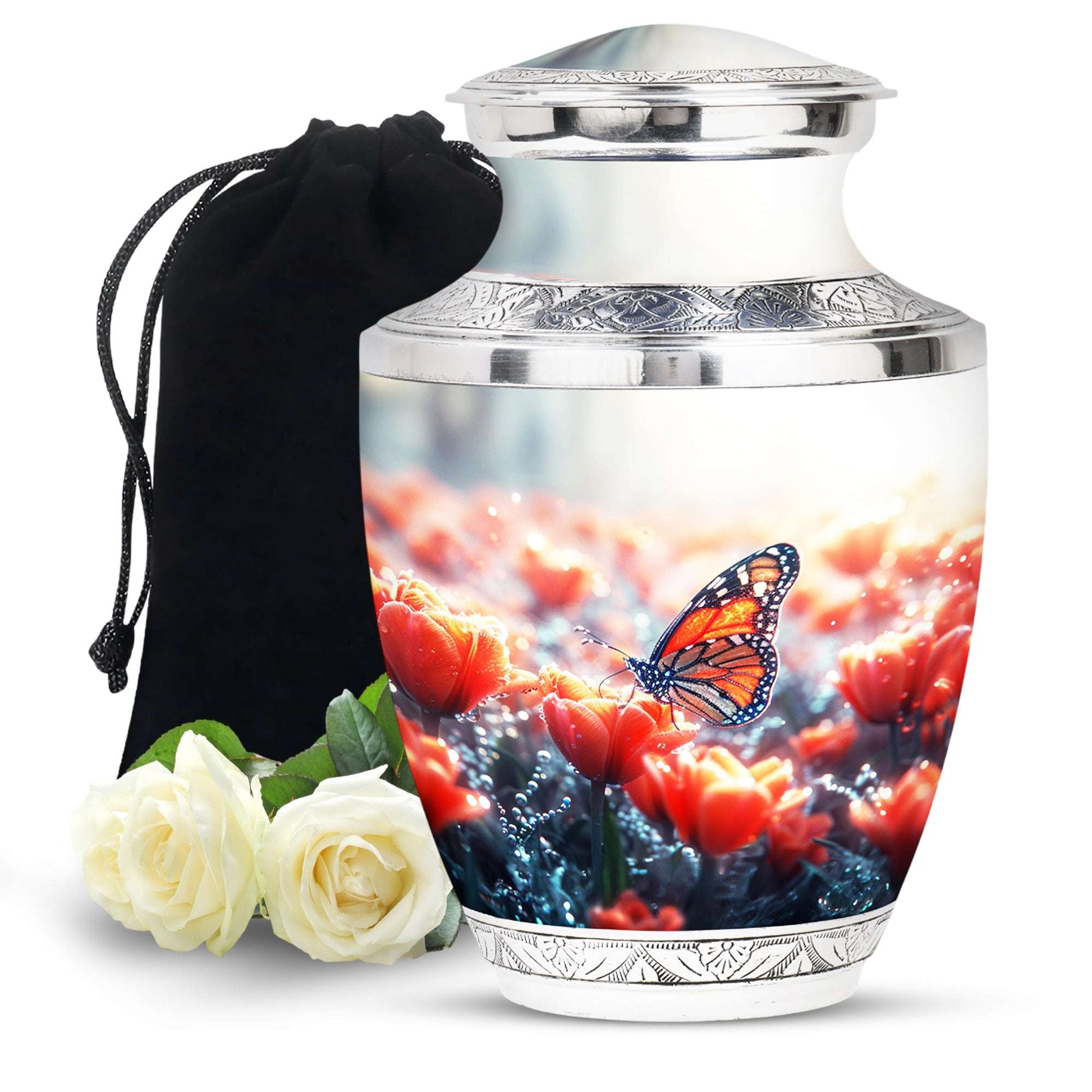 Monarch Butterfly Urn for Adult Ashes – Orange Floral Cremation Urn
