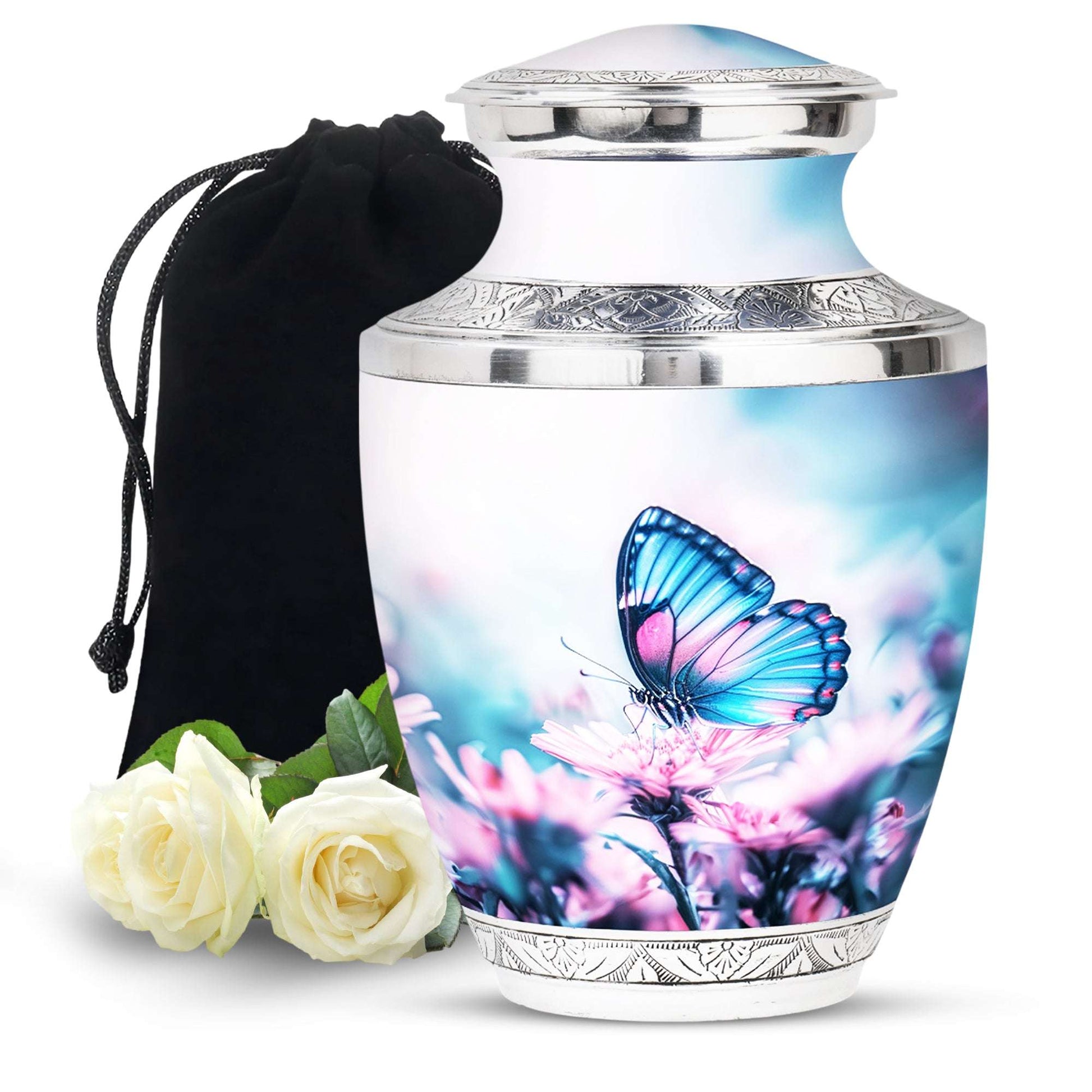 Blue Butterfly Cremation Urns – Pink Floral Urn for Adult Women