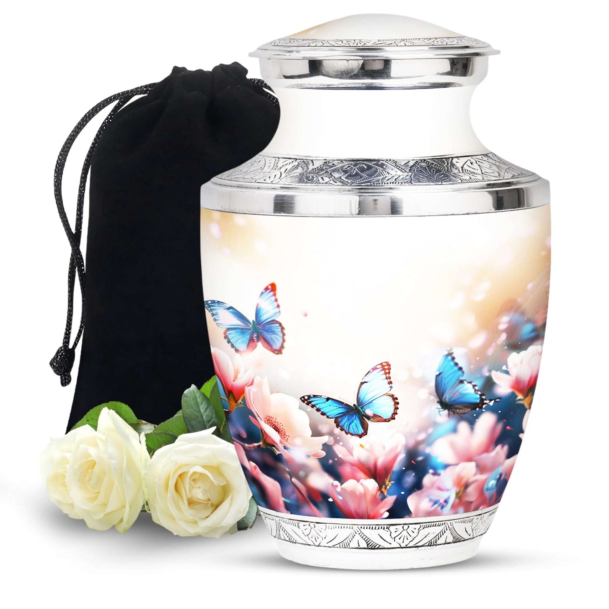 Blue Butterfly Urn for Ashes – Pink Floral Memorial Urn