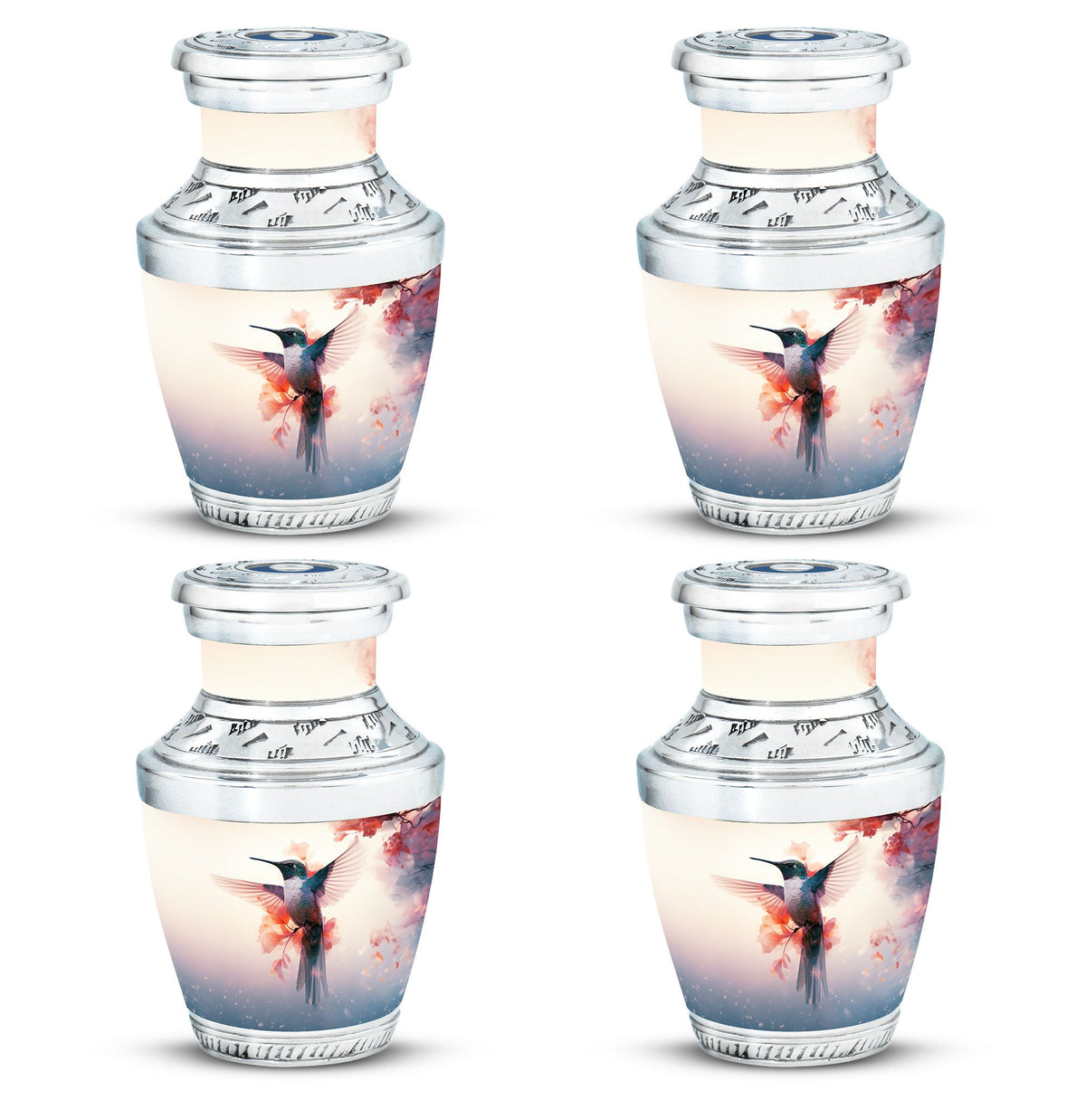 Hummingbird Urn for Human Ashes with Pink Floral Accents, White Memorial Urn