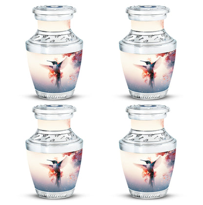 Hummingbird Urn for Human Ashes with Pink Floral Accents, White Memorial Urn