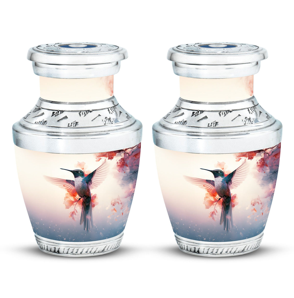 Hummingbird Urn for Human Ashes with Pink Floral Accents, White Memorial Urn