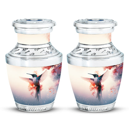 Hummingbird Urn for Human Ashes with Pink Floral Accents, White Memorial Urn