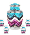 Pink Zigzag Pattern Memorial Urn - Blue Urn For Adult Male and Female