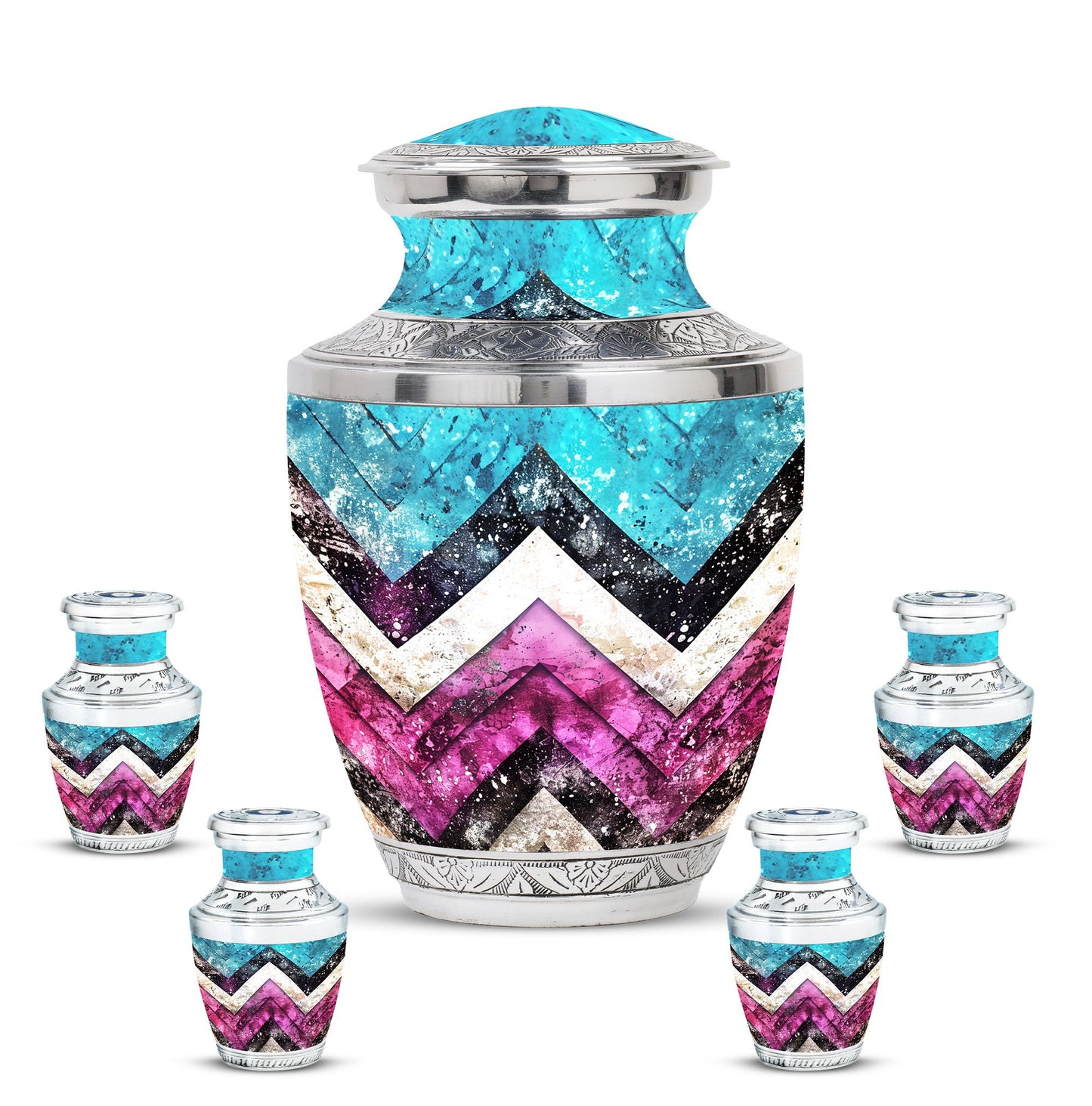 Pink Personalized Artistic Memorial Urn for Adult Male - 10-inch, 200 cu in - Yatskia