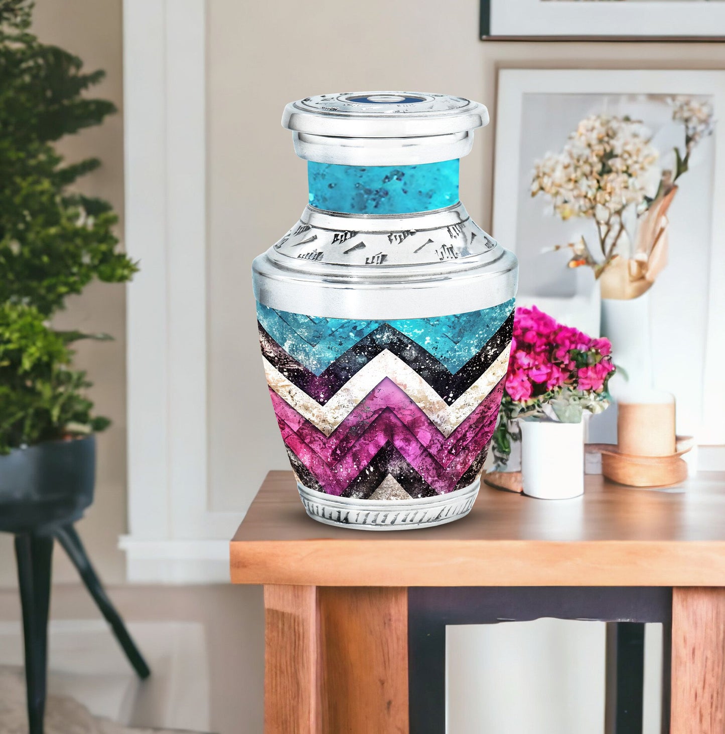 Pink Personalized Artistic Memorial Urn for Adult Male - 10-inch, 200 cu in - Yatskia