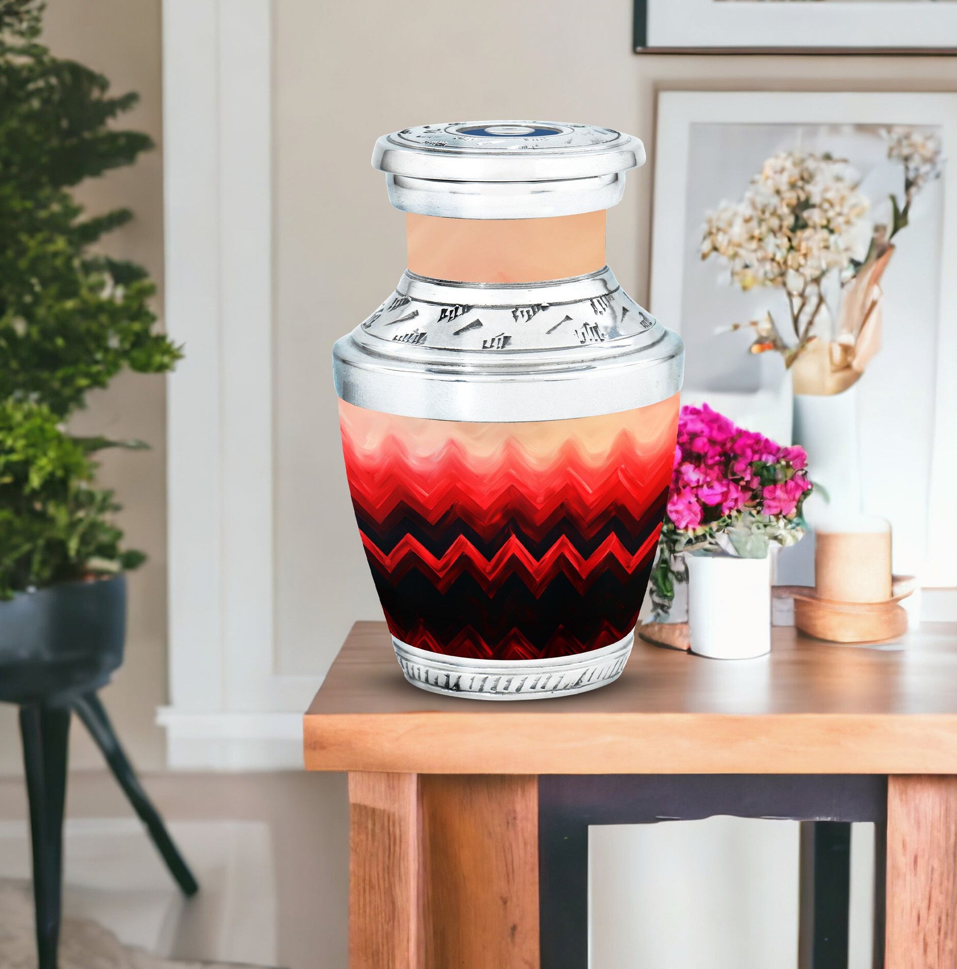 Zigzag Pattern Keepsake Urn For Ashes - Abstract Funeral Urn For Adults