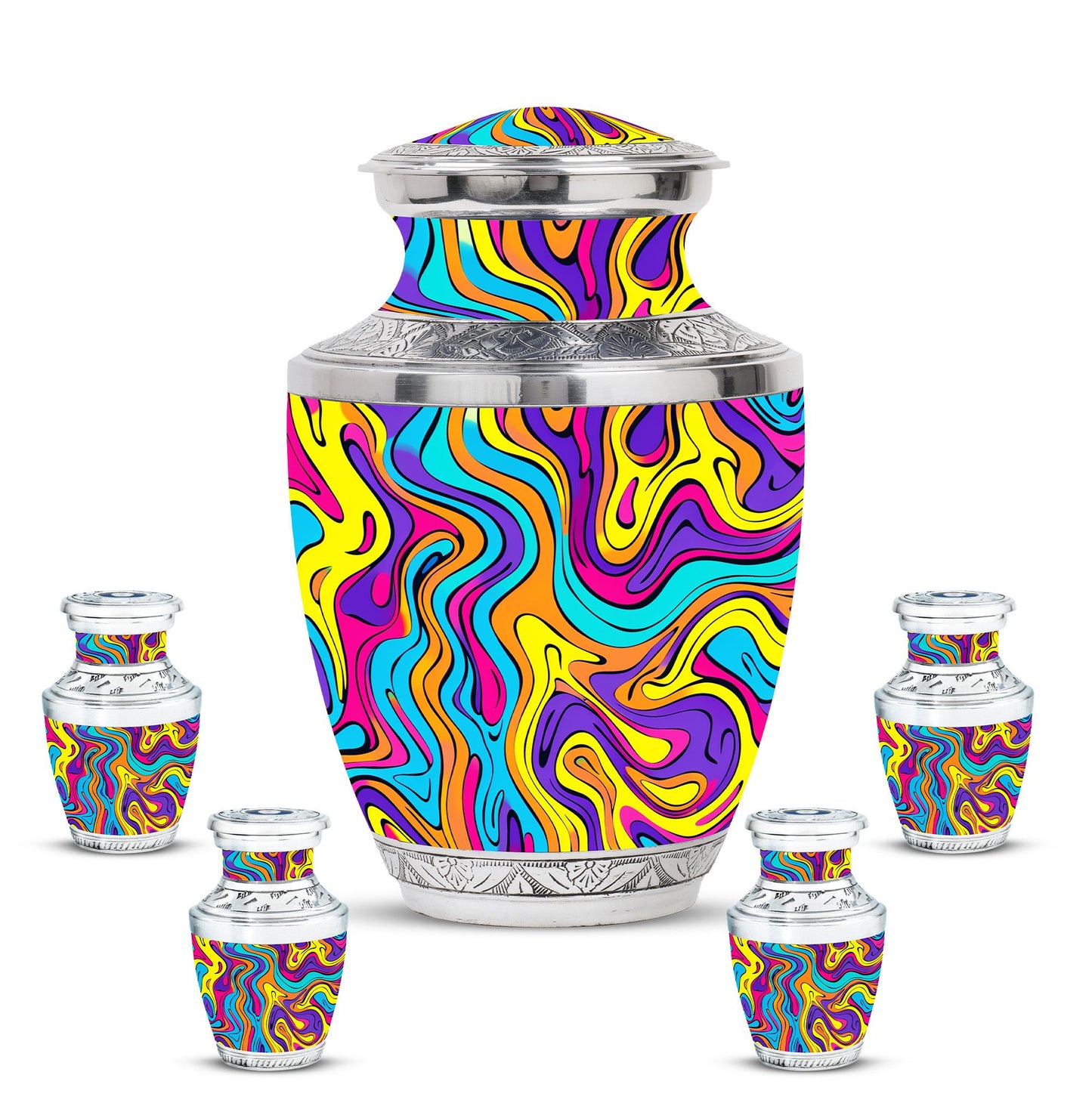 Colorful Personalized Artistic Cremation Urn for Human Ashes - 10-inch, 200 cu in - Yatskia