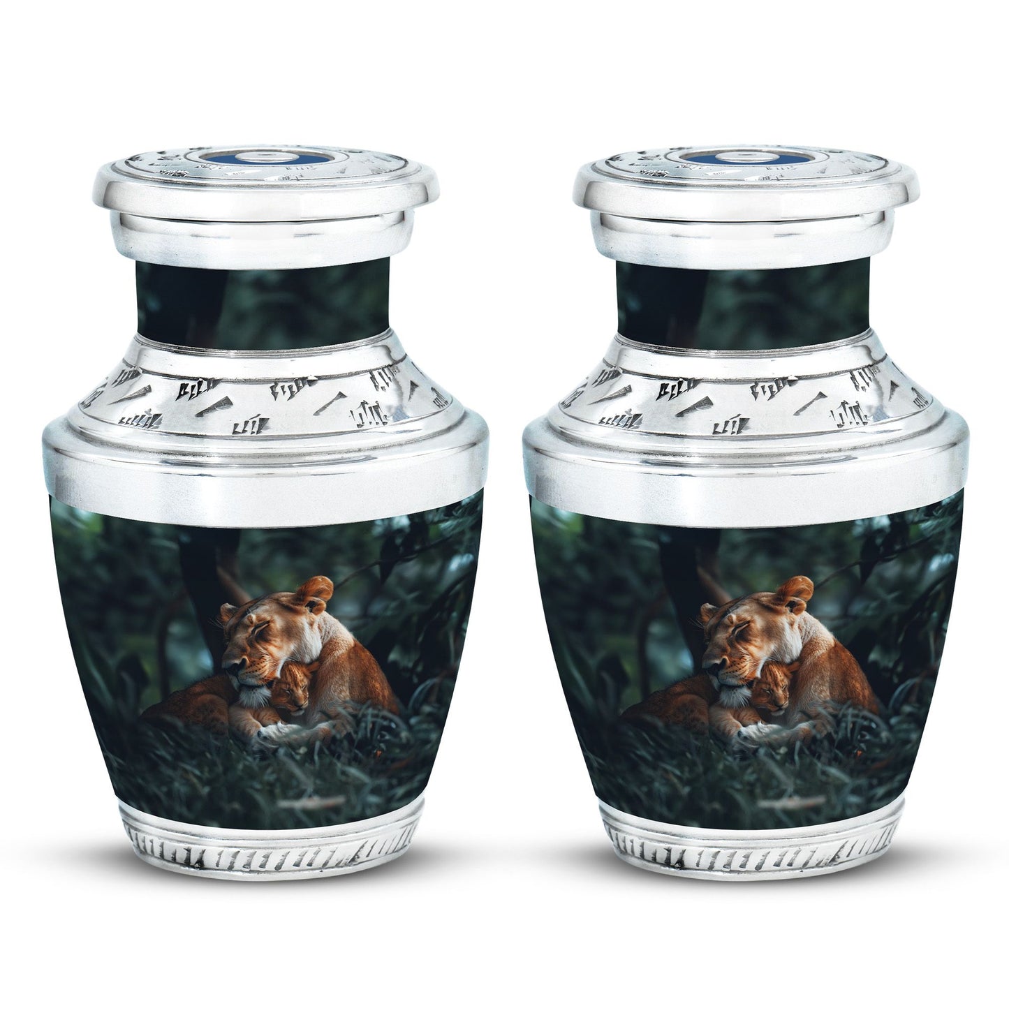 Lion Urn for Human Ashes with Lioness and Cub, Memorial Urn