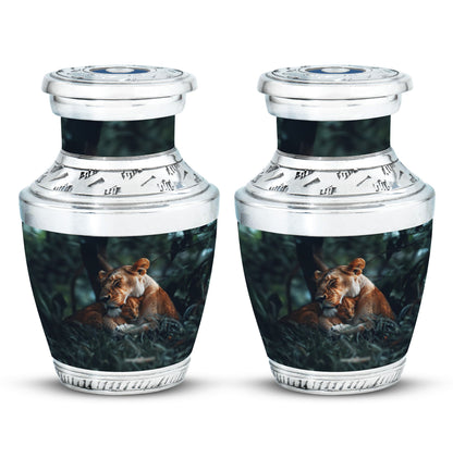 Lion Urn for Human Ashes with Lioness and Cub, Memorial Urn