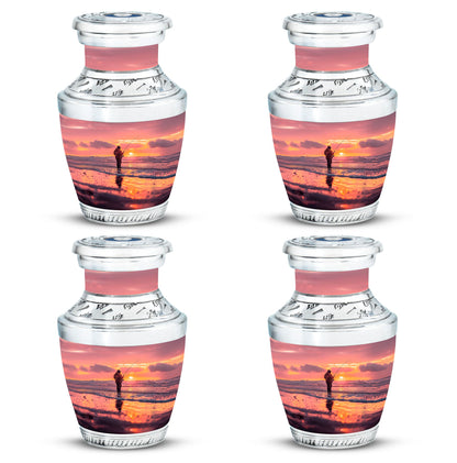 Fishing Urn for Pet Ashes, Angler with Rod at Pink Sunset, Memorial Urn