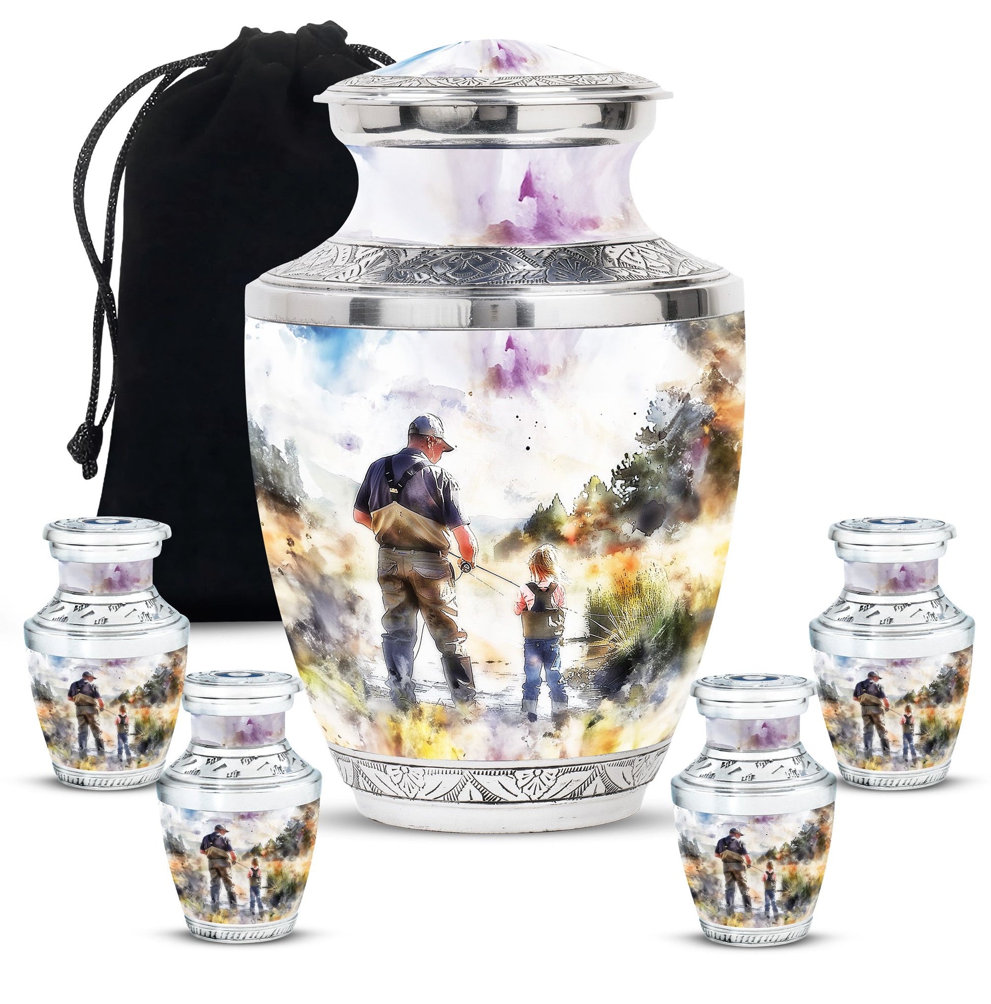 Artistic Fishing Cremation Ashes Urns - Father & Daughter Memorial Urn