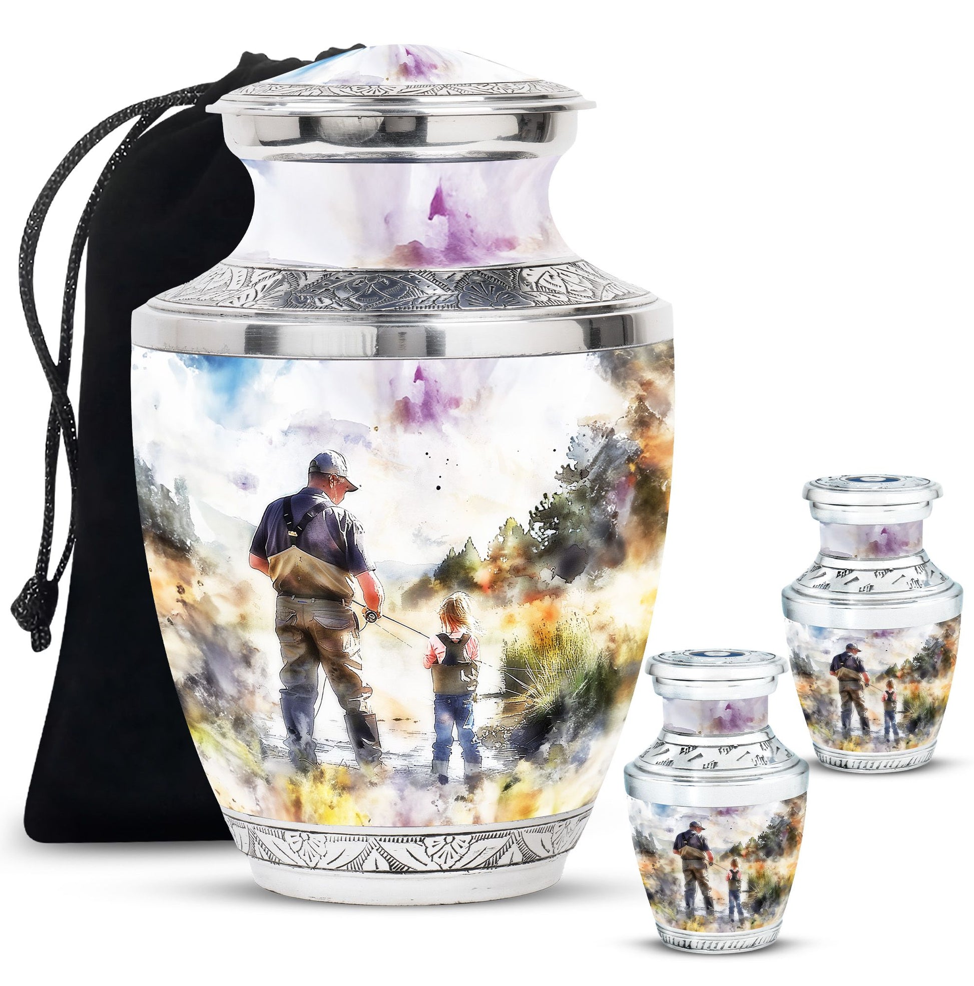 Artistic Fishing Cremation Ashes Urns - Father & Daughter Memorial Urn