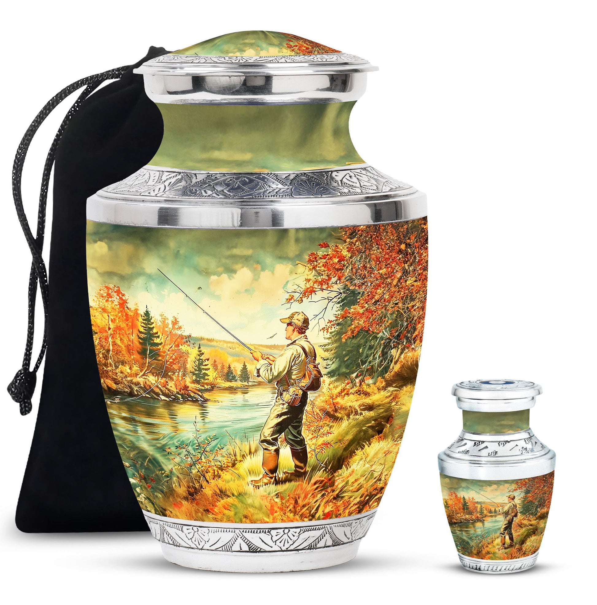 Artistic Fishing Memorial Urns Cremation Ashes - Large Urn For Mom & Dad