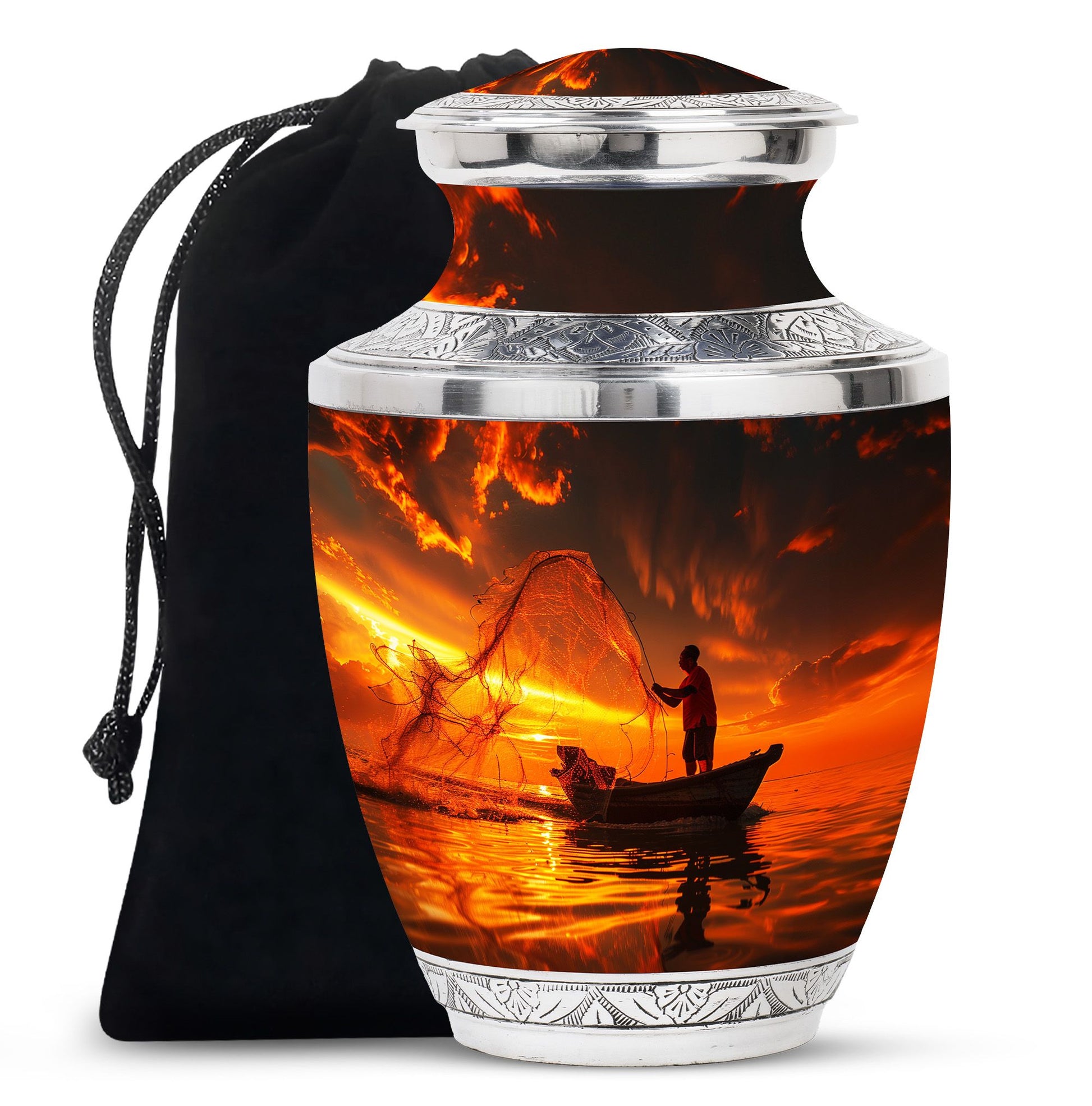 Sunset Memorial Urn For Ashes - Fishermen Cremation Urn For Adults