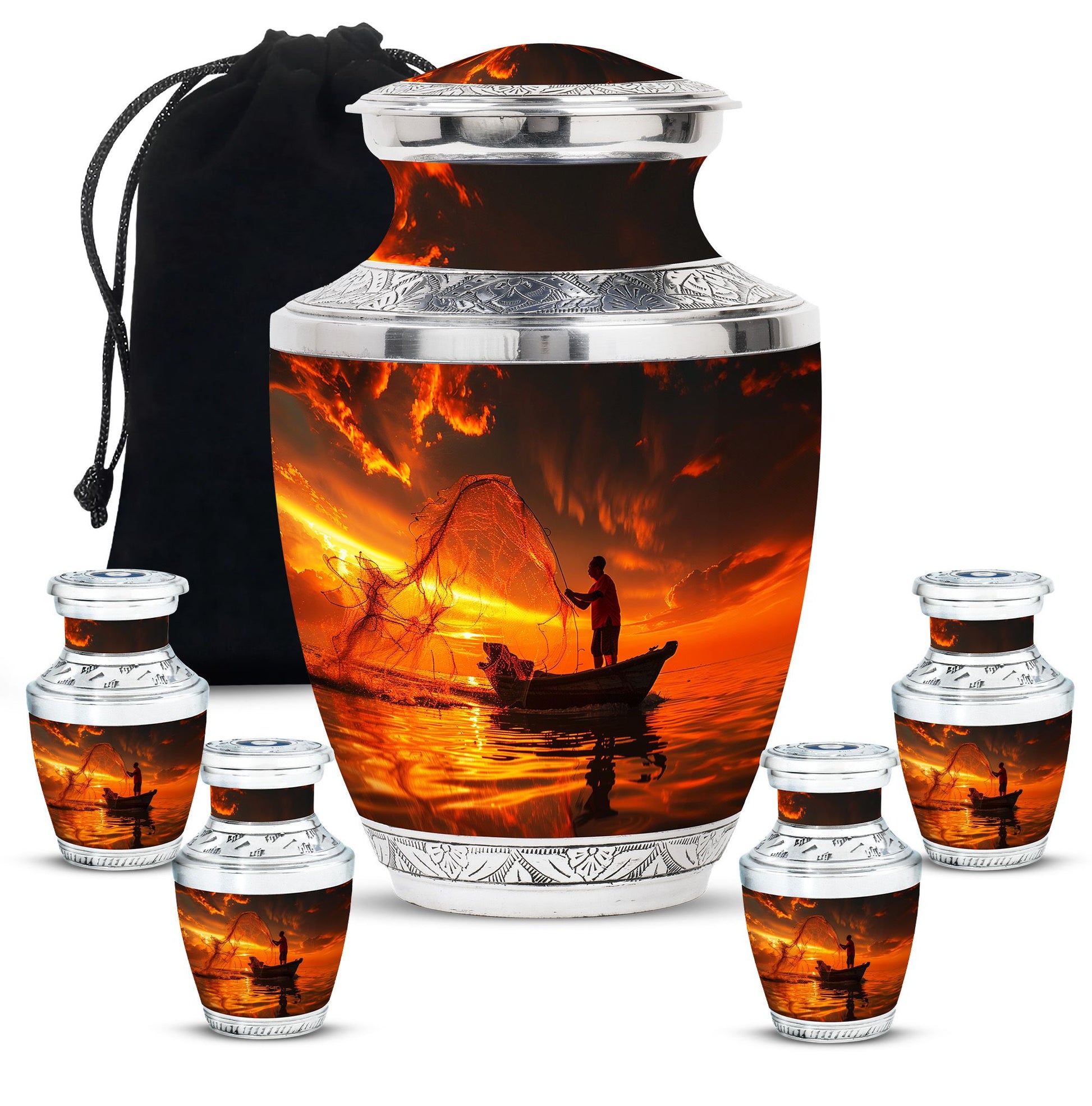 Sunset Memorial Urn For Ashes - Fishermen Cremation Urn For Adults