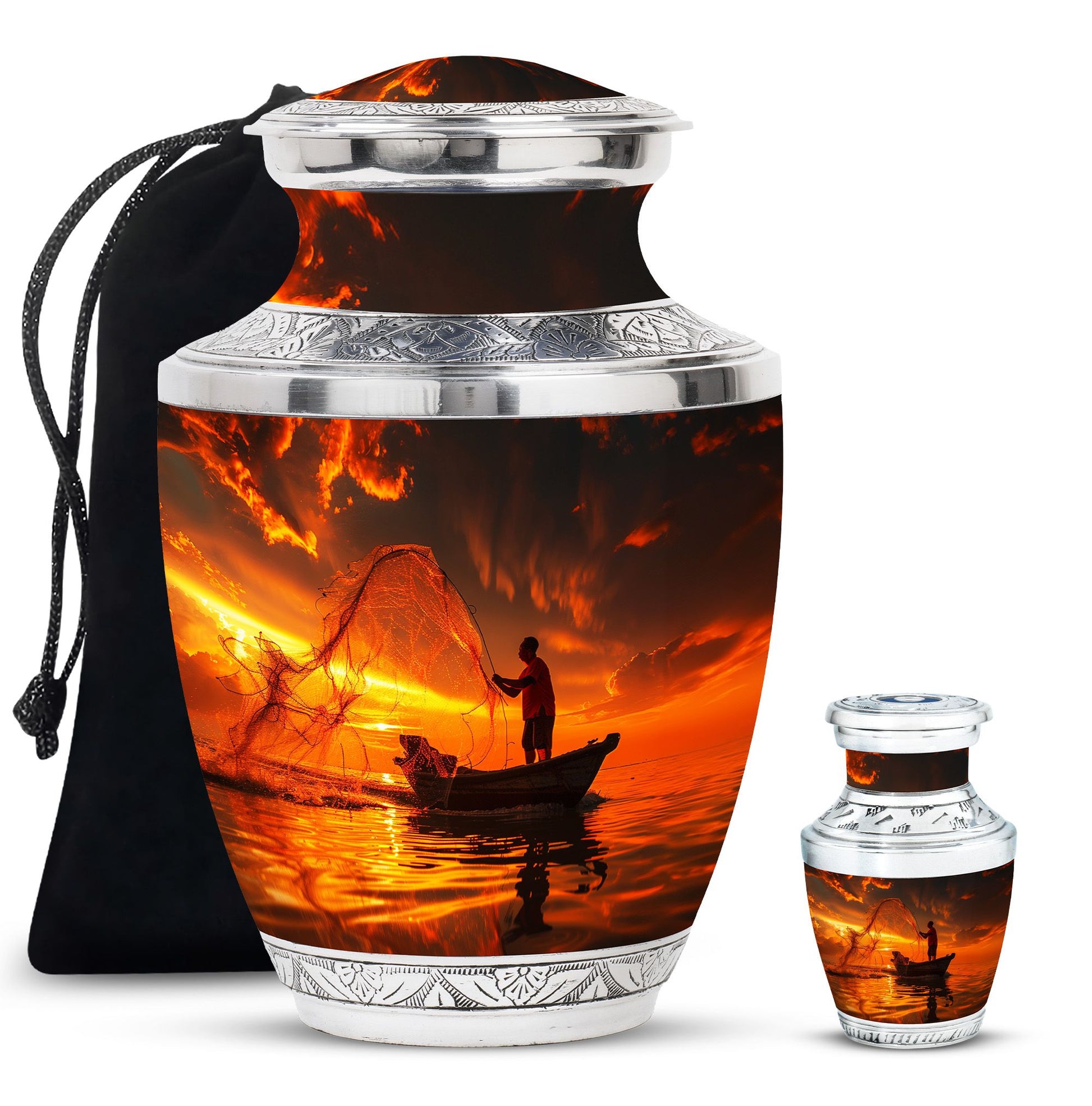 Sunset Memorial Urn For Ashes - Fishermen Cremation Urn For Adults