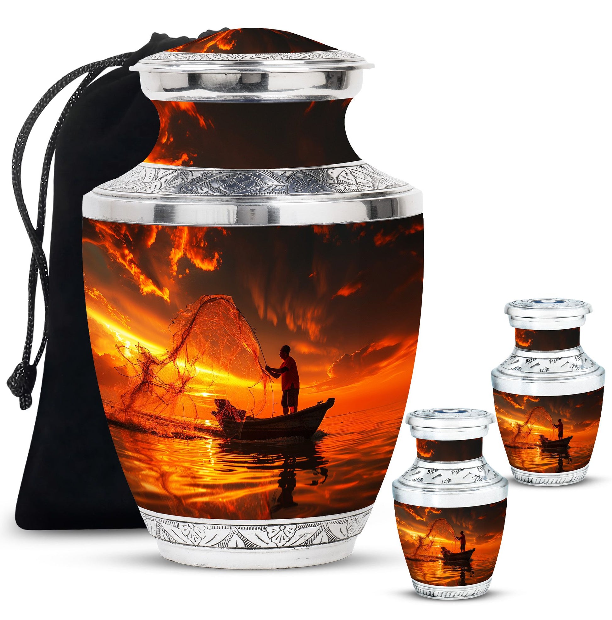 Sunset Memorial Urn For Ashes - Fishermen Cremation Urn For Adults